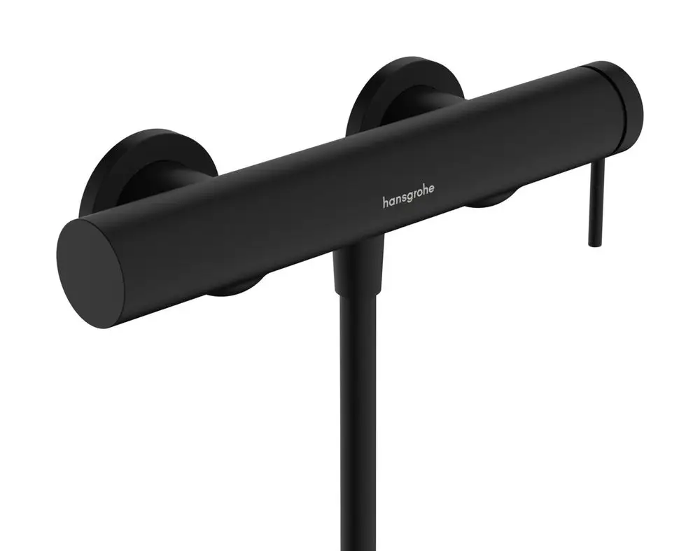 Schwarzer Wand-Brausemischer mit zwei Reglern von Hansgrohe, schlichtes Design ohne auffällige Details, für die Montage über einer Dusche oder Wanne geeignet.